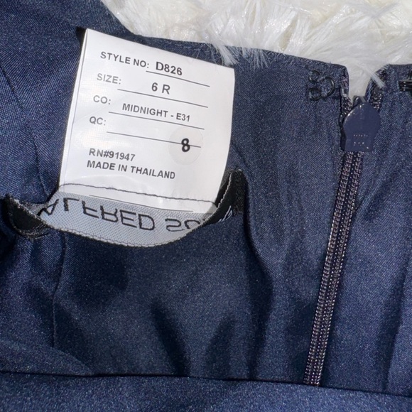 New Alfred Sung Square Neck Satin A-Line navy blue Gown D826 Sz 6 - Picture 4 of 6